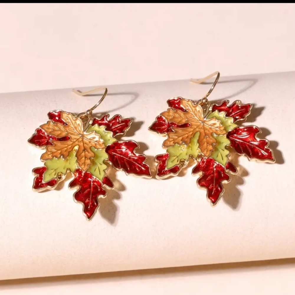 Autumn Leaf Earrings in Red and Gold